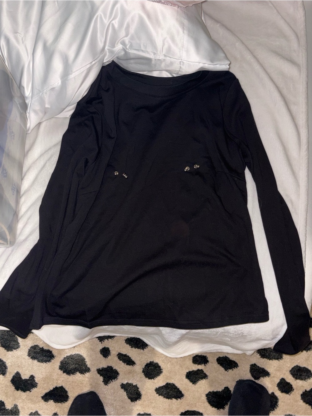 Black Long-Sleeve Stud Detail Tee